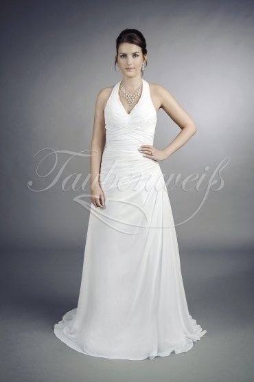 Brautkleid TW0049B - schlicht schmal Chiffon Neckholder Drapierung kurze Schleppe