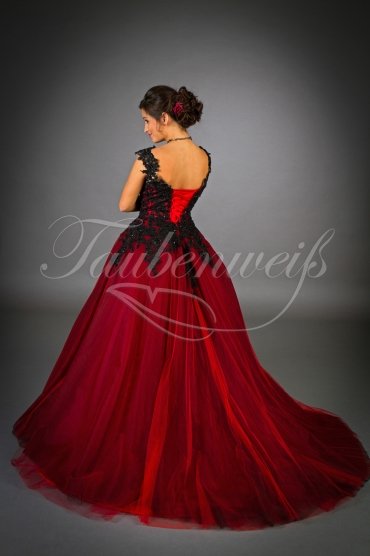 Brautkleid TW0052B - A-Linie rot schwarz Tüll Spitze Perlen Schleppe temperamentvoll 3