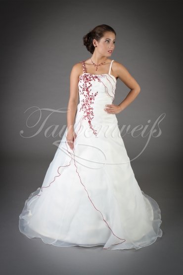 Brautkleid TW0068B - A-Linie rot Organza Stickereien Perlen Schleppe Schnürung