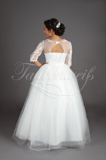 Brautkleid TW0097B - Prinzessin Tüll Spitze 3/4-Arm Rundhals Glitzer ohne Schleppe 3