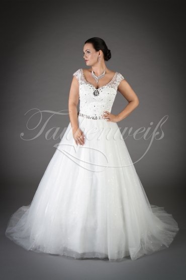 Brautkleid TW0100B - A-Linie Tüll Glitzer Spitze Strass Cap-Träger Schleppe