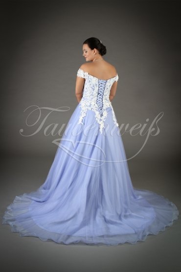 Brautkleid TW0101B - blau A-Linie Tüll Spitze Carmen-Ausschnitt Blüten Schleppe 3