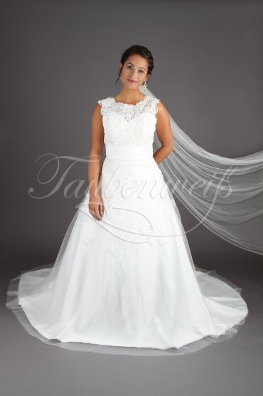 Brautkleid TW0104B - A-Linie Spitze Satin Schleppe Falten Rundhals Träger 1