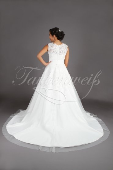 Brautkleid TW0104B - A-Linie Spitze Satin Schleppe Falten Rundhals Träger 3
