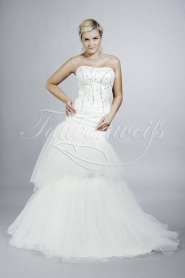 Brautkleid TW0106B - Meerjungfrau Tüll asymmetrisch Strass Perlen Schleppe 1