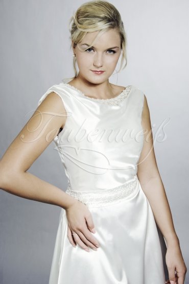 Brautkleid TW0124B - kurz schlicht Wasserfallkragen Perlen Standesamt 2