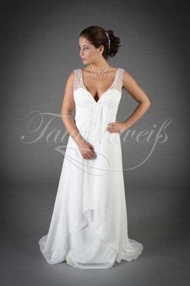 Brautkleid TW0128B - Empire Umstandsbrautkleid Vintage Chiffon Perlen Strandhochzeit