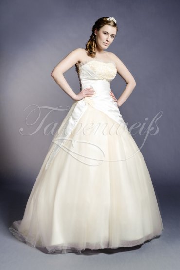 Brautkleid TW0147B - A-Linie Satin Tüll Spitze Perlen Prinzessin Rüschen champagner
