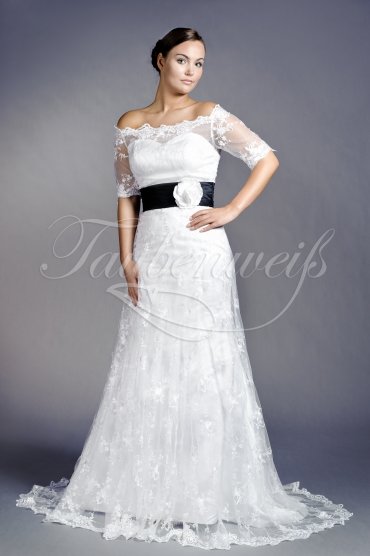Brautkleid TW0148B - Trompete Spitze Carmen-Ausschnitt 3/4-Arm schwarz weiß