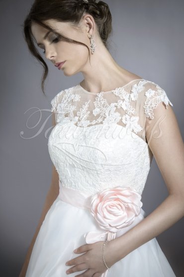 Brautkleid TW0177B - A-Linie Vokuhila Tüll Organza Tattoo-Spitze Cap-Ärmel Schleppe rosa 2