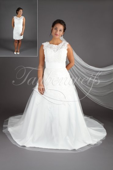 Brautkleid TW0180B - 2 in 1 kurz und lang abnehmbarer Rock Spitze Schleppe