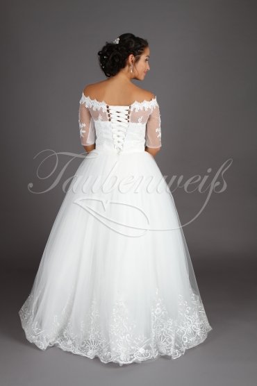 Brautkleid TW0188B - Tüll Spitze Prinzessin 3/4-Arm U-Bootausschnitt ohne Schleppe 3