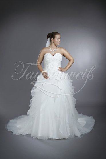 Brautkleid TW0200B - A-Linie Organza Tüll Spitze Perlen Raffungen 1