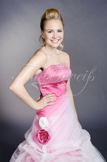 Brautkleid TW0205B - weiß pink A-Linie Tüll Satin Schleppe Perlen 2