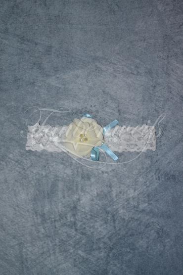 Strumpfband G0007 - Strumpfband G0007 für die Braut vintage elfenbein und blau mit Schleife