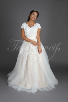 Brautkleid TW0042B - A-Linie Tüll Spitze Kurzarm Nude Look champagner