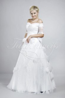 Brautkleid TW0090B - A-Linie Tüll Spitze Drapierung Carmenausschnitt Ärmel
